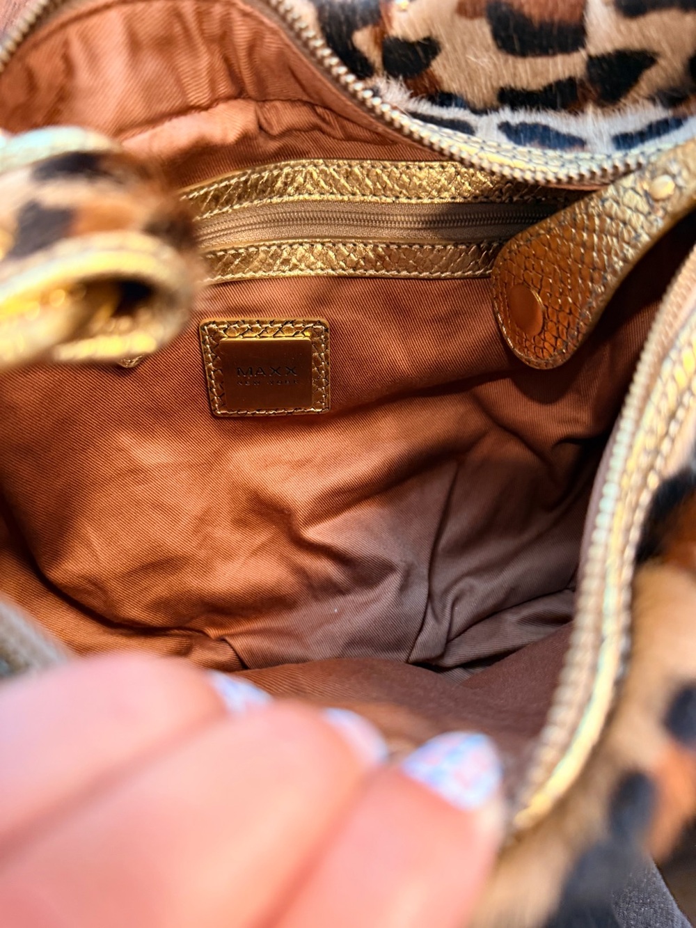 Maxx New York Genuine Calfhair Leopard Print HoboBag Gold Leather Handle NWT Y2K - Picture 9 of 17